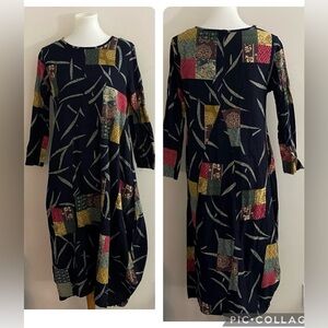 Vintage Jian Ruyi cotton printed midi dress boho festival casual lagenlook